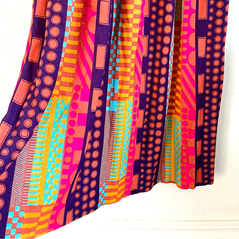 Vintage Colorful Retro Neon Geo Abstract 70s Maxi Gown Jersey Knit Dress - Picture 4 of 13